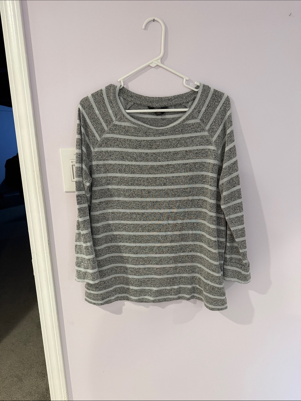 Mi Gray and White Striped Long Sleeve Top